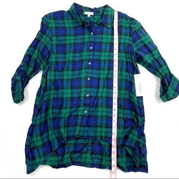 New Lila Li Cemone Plaid Shirt Blue Green - Picture 8 of 8
